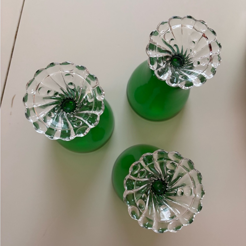 Set of 3 Antique Green Glass Goblets - Picture 6 of 7